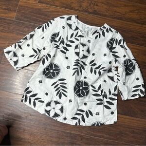 Hot Cotton Marc Ware White Floral Linen Blouse Top